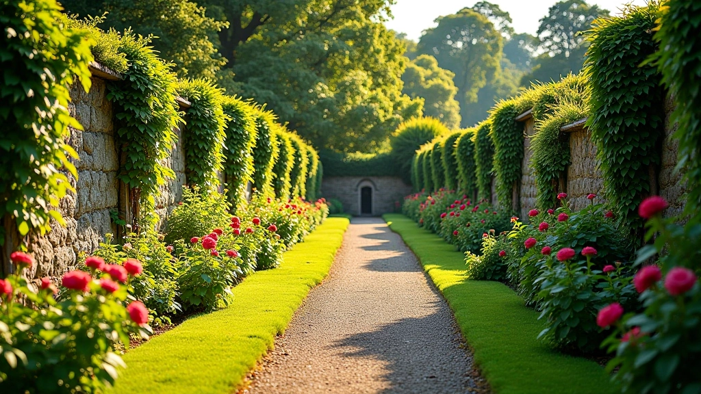 Historic walled garden at Lismore with flowering plants and stone walls